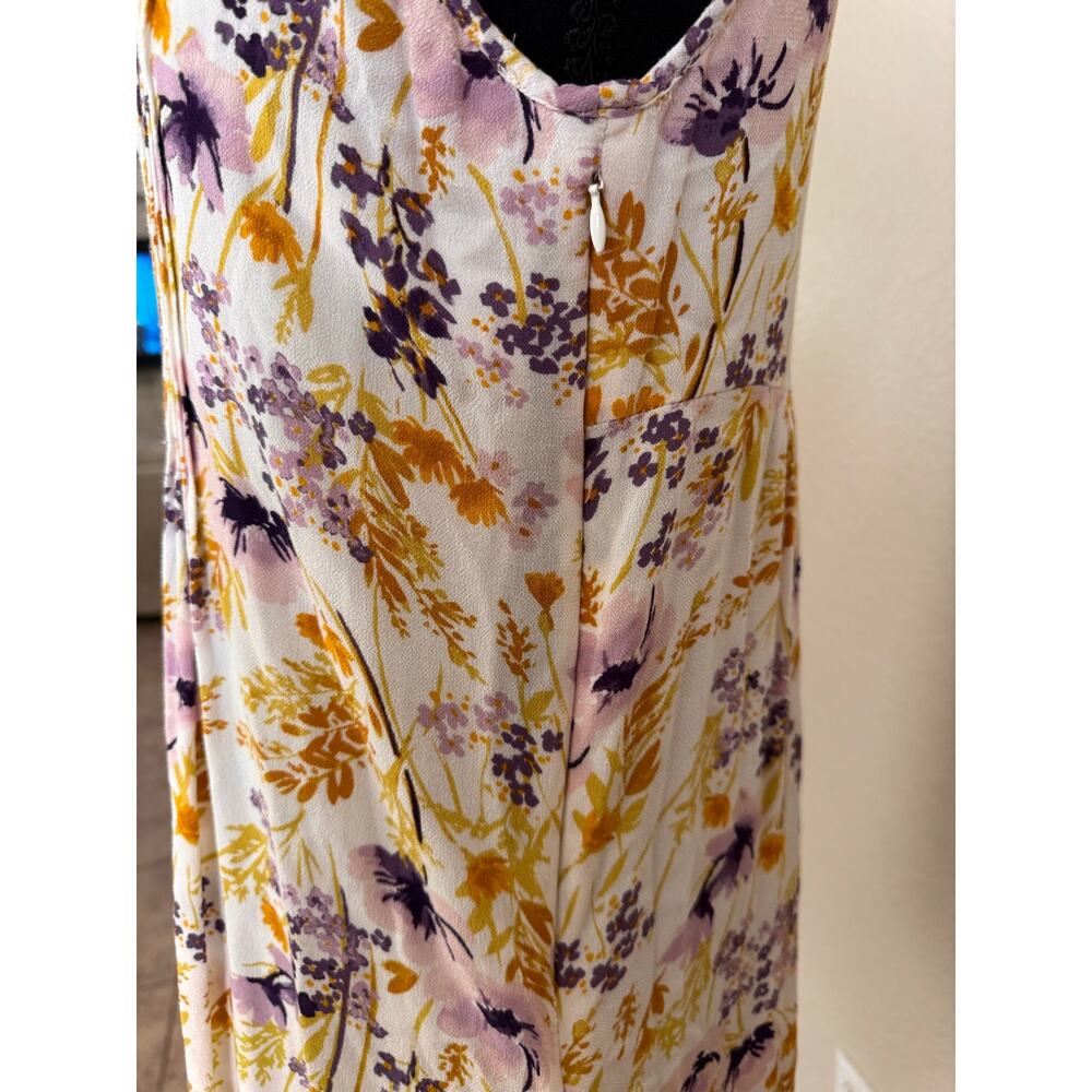 Old Navy Floral Pintuck Mini Dress XS Purple Mustard Yellow Babydoll Sleeveless - Picture 4 of 8